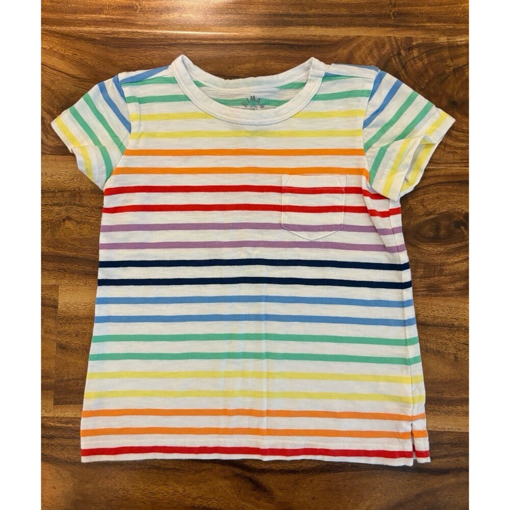 Primary Short Sleeve Pocket Tee, Rainbow Stripe, Size 3T